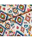 Tissu, Viscose Imprimée Rétro, Écru Multicolore, Laize 145 cm, 100% Viscose 158g/m²