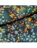 Tissu, Viscose Imprimée Fleuri, Vert Émeraude, Laize 145 cm, 100% Viscose 152g/m²