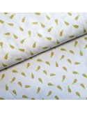 Tissu, Cretonne de Coton, Ananas Jaunes sur Fond Blanc, Laize 150 cm, 100% Coton