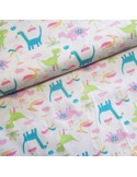 Tissu, Cretonne de Coton, Dinos Rigolos Multicolores, Laize 150 cm, 100% Coton