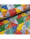 Tissu, Cretonne de Coton, Motifs Bandanas, Multi-couleurs, Laize 150 cm, 100% Coton