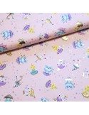 Tissu, Jersey de Coton Imprimé Dancing Party Lurex, Rose Poudré, Laize 150 cm, Coton Stretch Oeko-Tex