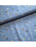 Tissu, Popeline de Coton, Bateaux Bleus, Laize 148 cm, 100% Coton 192.4g/m²