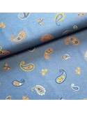 Tissu, Chambray de Coton, Motifs Cachemire Orange Brûlé, Laize 145 cm, 100% Coton 174g/ml