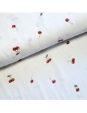 Tissu, Double Gaze Imprimée Cerises, Blanc, Laize 135 cm, 100% Coton 162g/ml