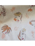 Tissu, Demi-natté Visages Féminins, Écru & Noir, Laize 140 cm, 80% Coton 20% Polyester