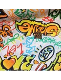 Tissu, Demi-natté Graffiti, Multicolore sur Fond Blanc, Laize 140 cm, Coton Polyester 205g/m²