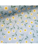 Tissu, Demi-Natté Pâquerettes, Bleu Ciel, Laize 140 cm, 80% Coton 20% Polyester 205g/m²