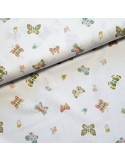 Tissu, Popeline de Coton Papillons, Fond Blanc, Laize 140 cm, 100% Coton 161g/m²